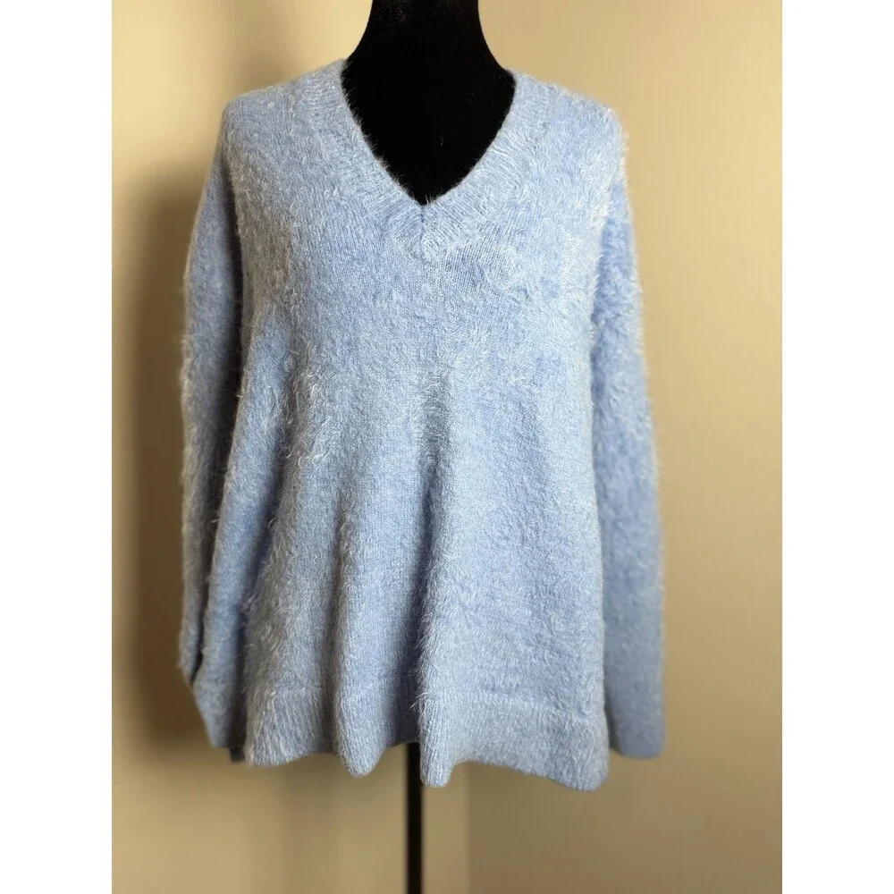 Show Me Your Mumu Cozy Forever Sweater Blue Fuzzy V-Neck XS